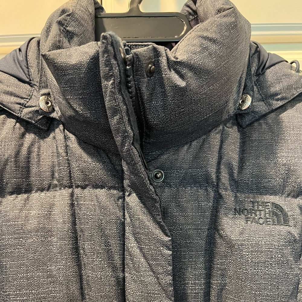 Long North Face Matte Blue Hooded Puffer Coat Small